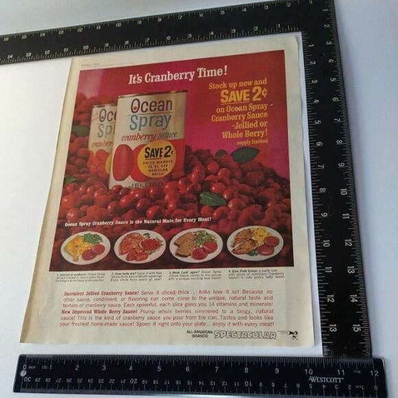 1961 Ocean Spray Cranberry Sauce Can "Cranberry‎ Time!" 10x13 Vtg 60s PRINT AD - Picture 2 of 10